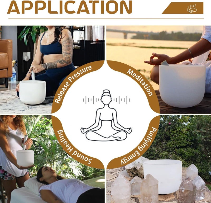 CVNC 432HZ 7 Inch F Note Heart Chakra Frosted Quartz Crystal Singing Bowl Meditation Therapy Sound Healing Bowl with Mallet O-ring and White Carry Bag - Image 5
